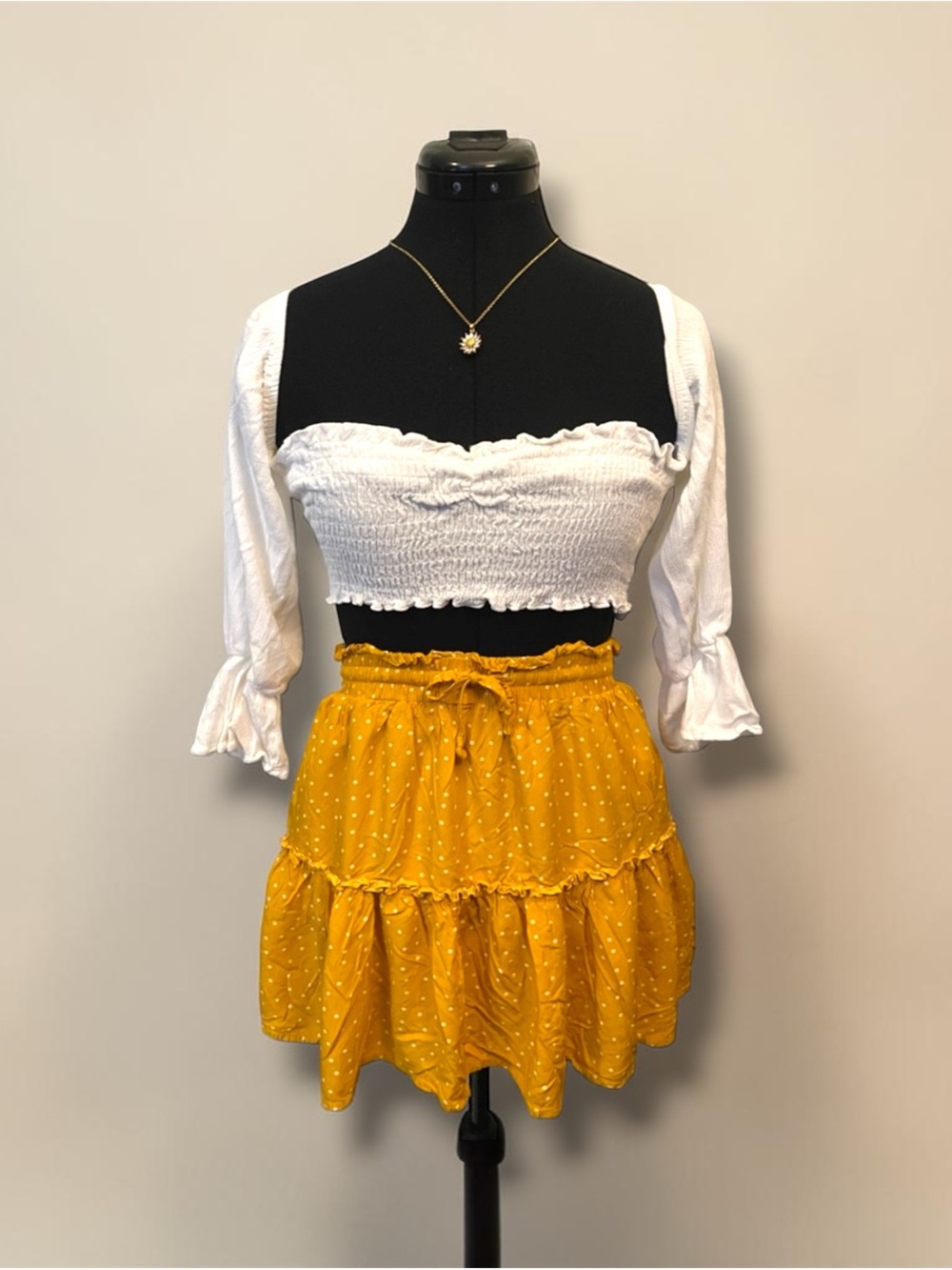 Women's Yellow Polka Dot Ruffle Tiered Skirt